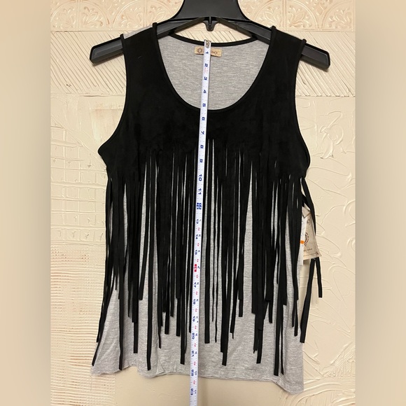 NWT Democracy Gray Tank with black suede looking fringe Size S - Picture 5 of 10